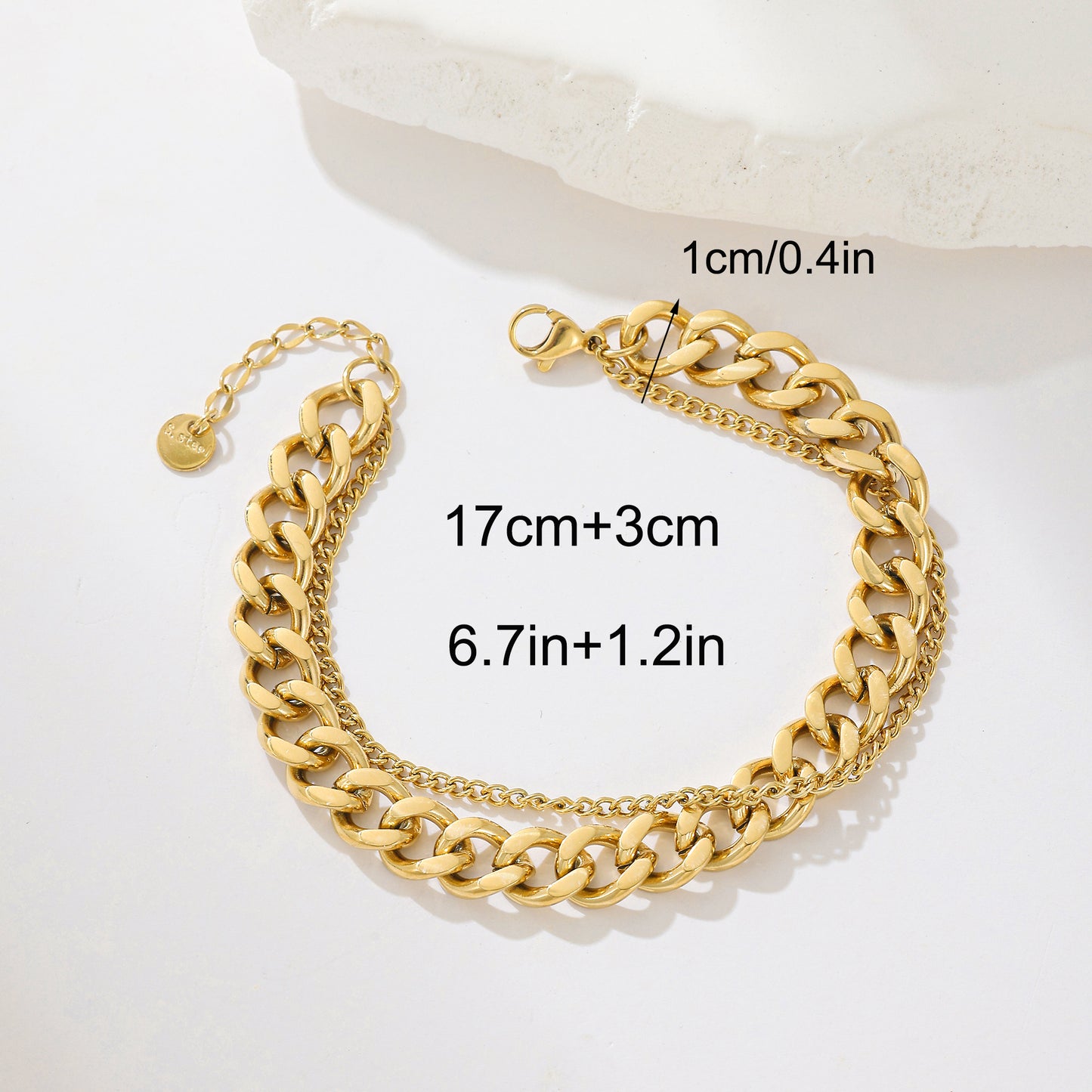 MY1581 Stainless Steel Cuban Bracelet Plated with Real Gold