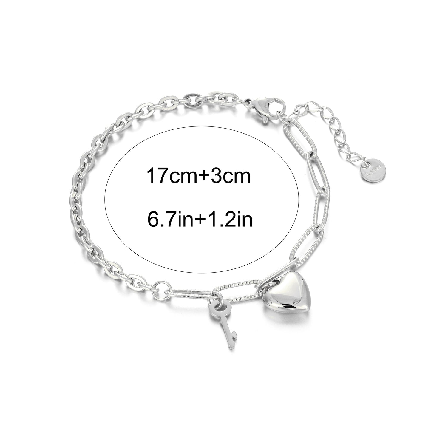 MY1580 Stainless Steel AB Chain Bracelet Plated with Heart and Key Charm
