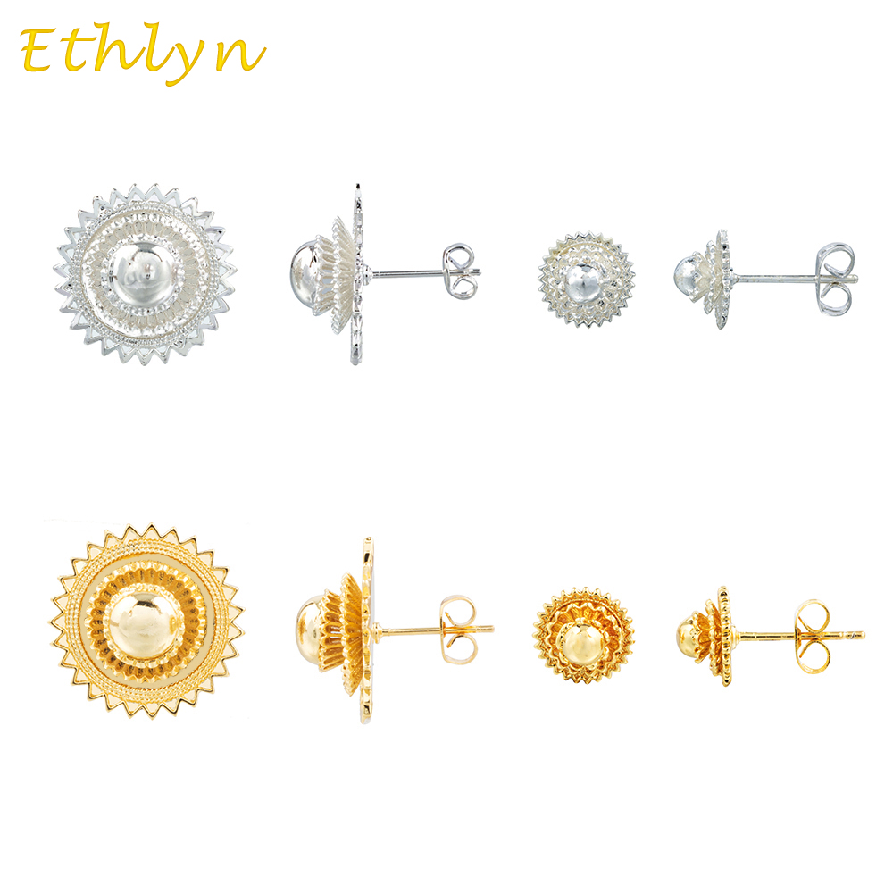18K Gold Plated Ethiopian Earrings stud for women Girls Habesha Eritrean Jewelry Designs Copper Material