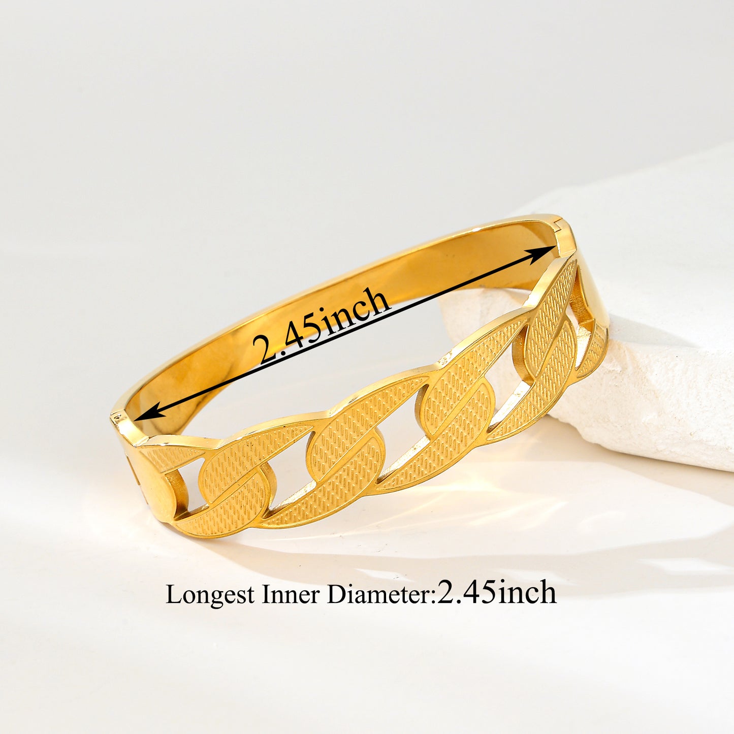 MY2160 Stainless Steel Openable Wide Bangle with Cuban Chain Design (2.45inch)