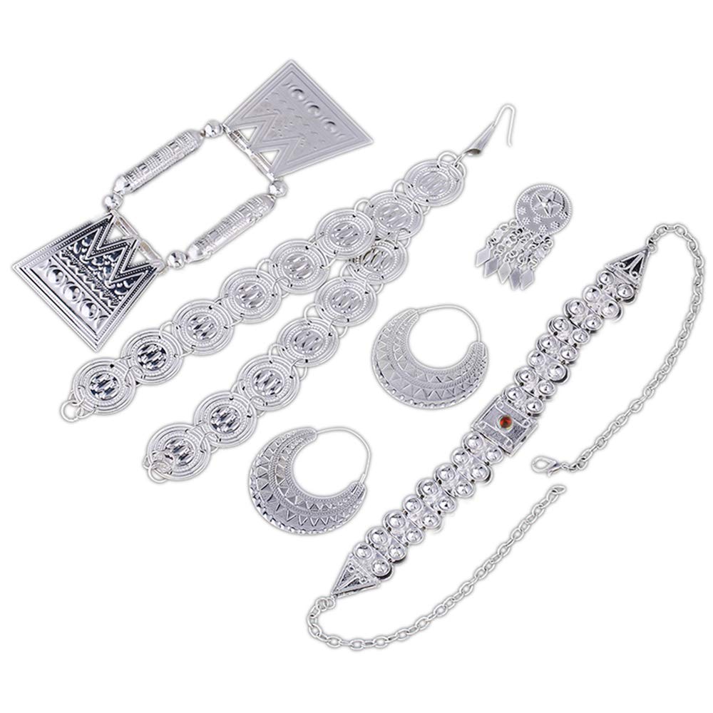 Sliver Color Red Stone Eritrean Traditional Wedding Jewelry Sets Bridal Gifts for Women