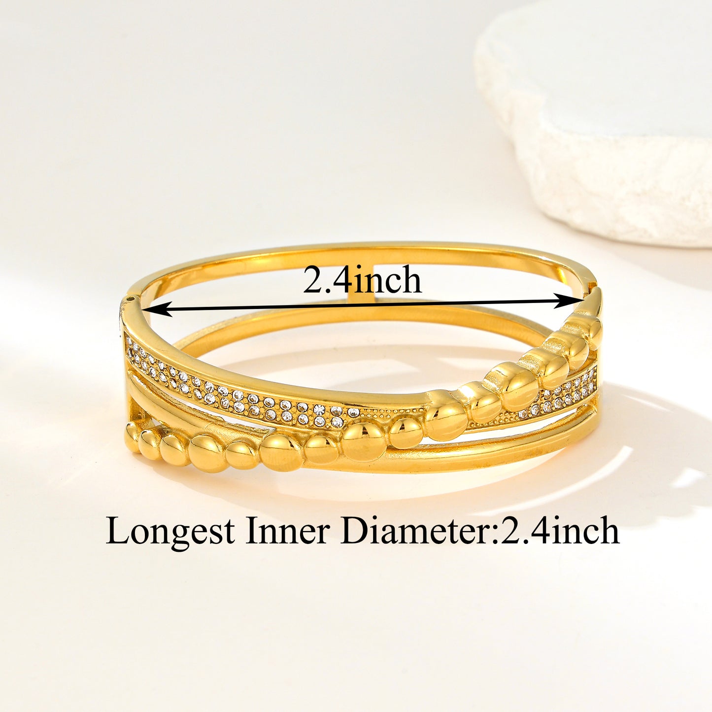 MY2149 Stainless Steel Openable Wide Bangle with Zircon Design (2.4inch)