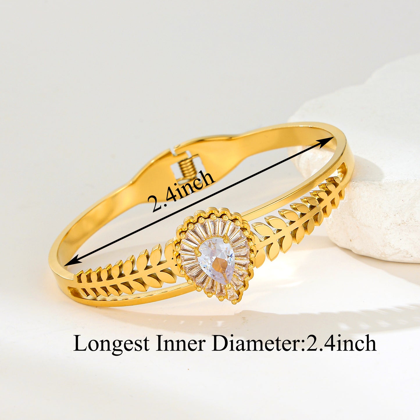 MY2134 Stainless Steel Openable Bangle with Zircon Design in Drop Shape (2.4inch)