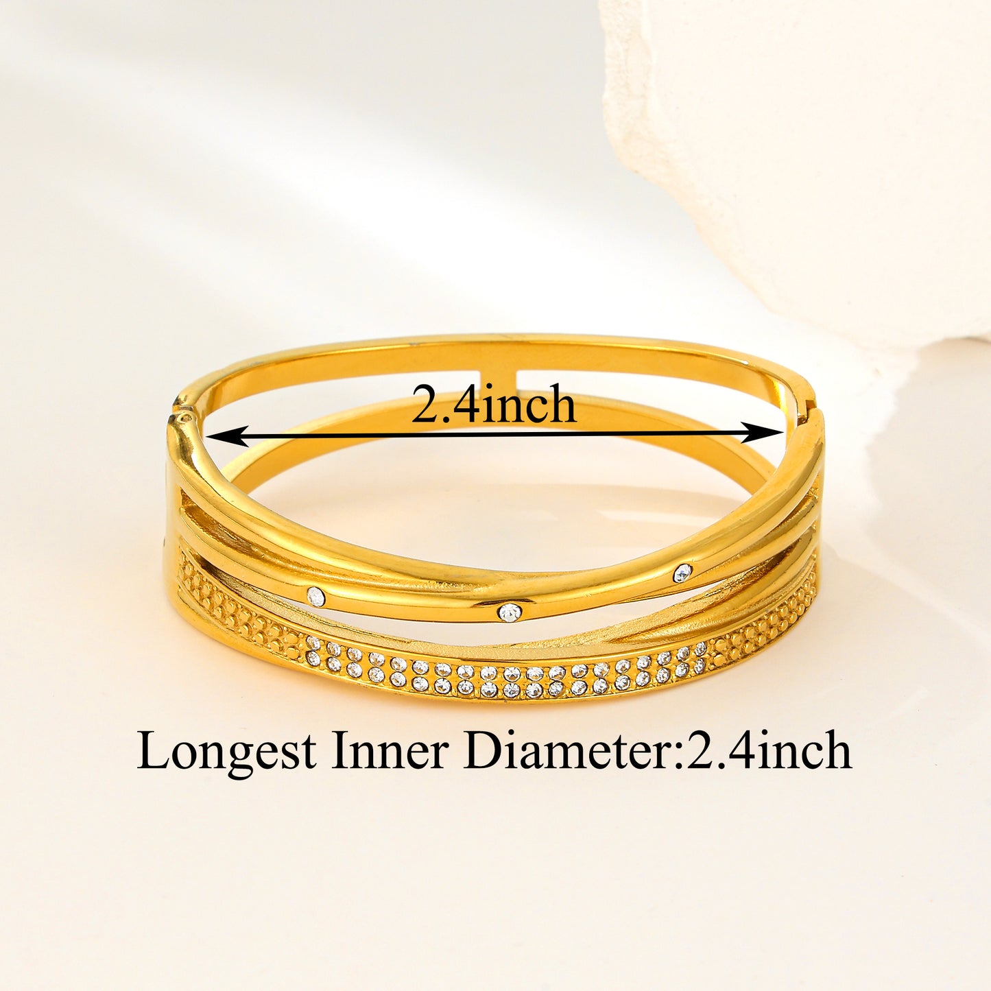 MY2143 Stainless Steel Openable Wide Bangle with Zircon Design (2.4inch)