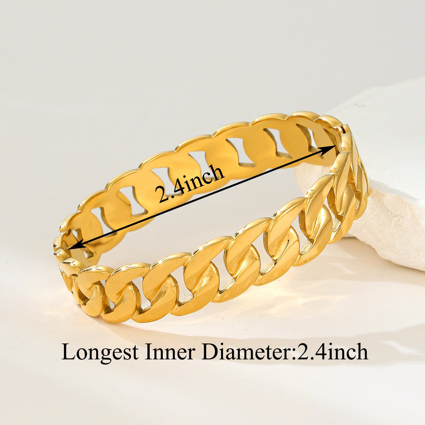 MY2158 Stainless Steel Openable Bangle With Cuban Chain Design (2.4inch)