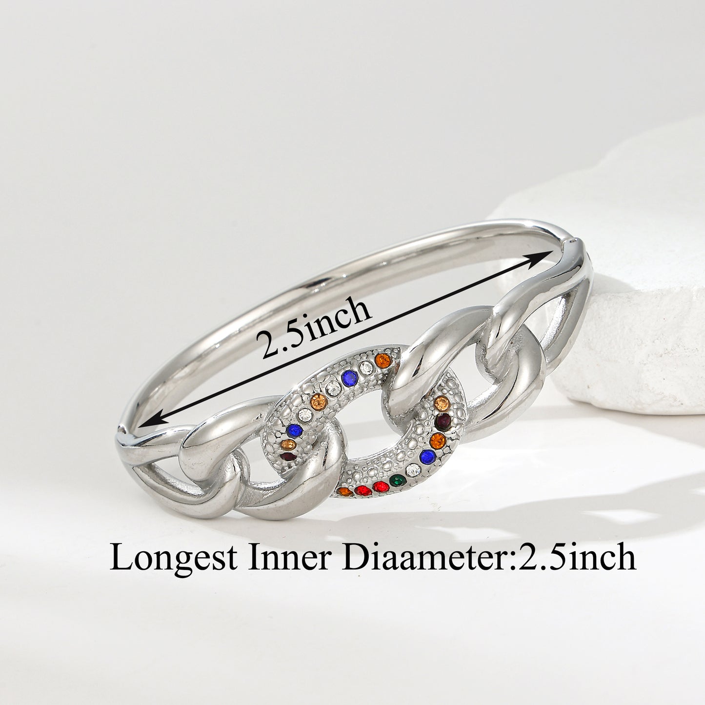 MY2132 Stainless Steel Openable Bangle with Colored Zircon Design (2.5nch)