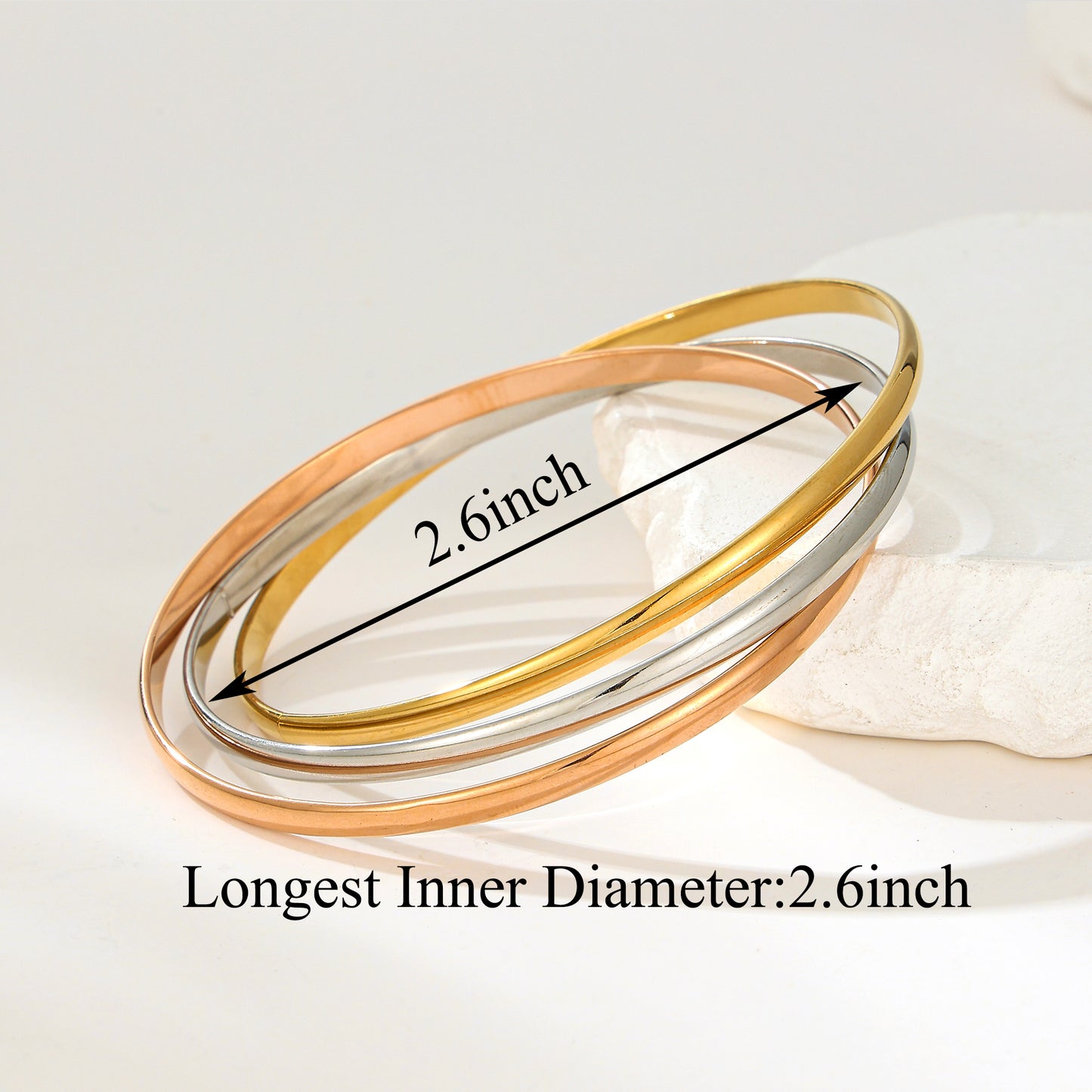 MY2136 Stainless Steel Fixed Size Bangle in Three Color with Smooth Surface (2.6inch)