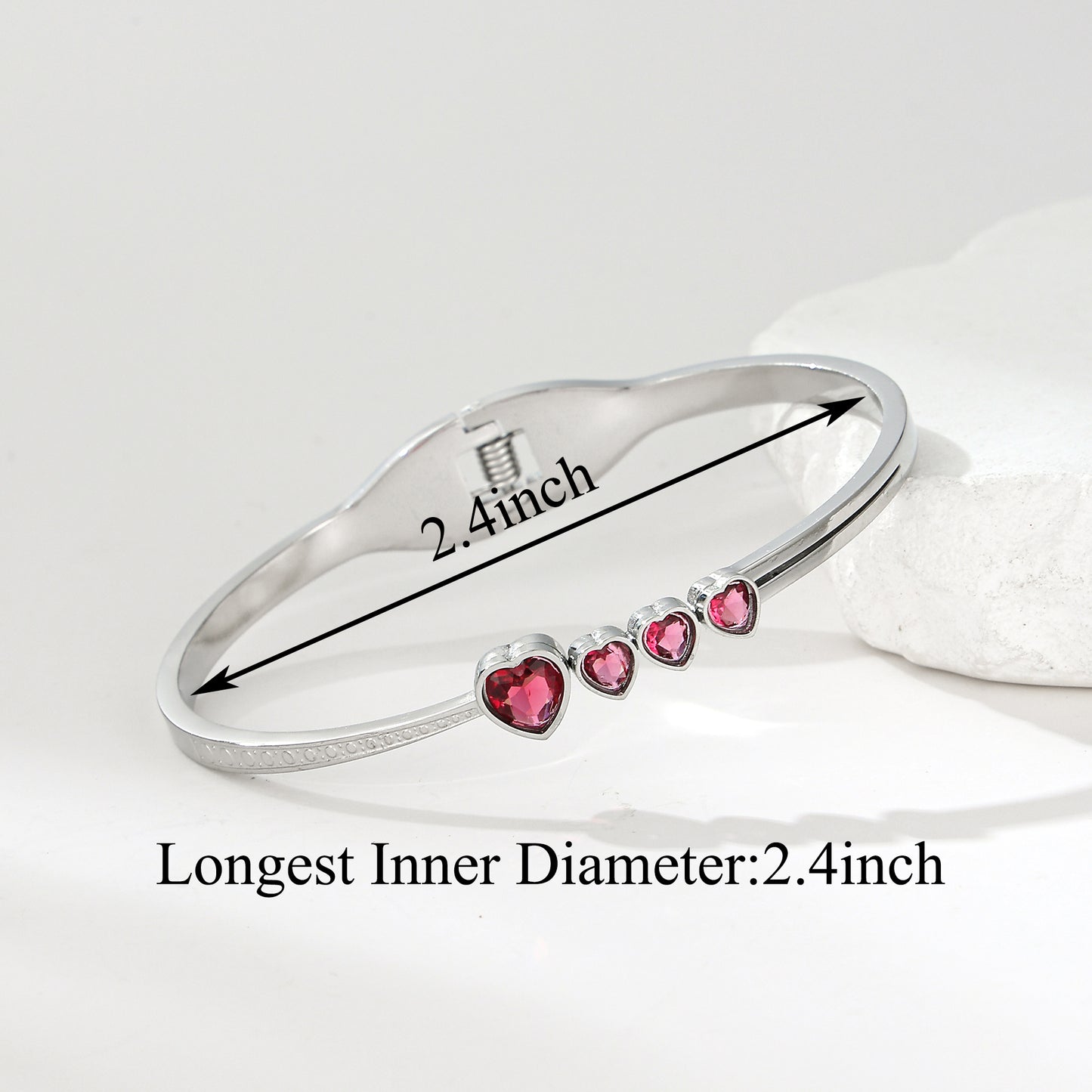 MY2133 Stainless Steel Openable Bangle with Pink Zircon Design in Heart Shape (2.4inch)