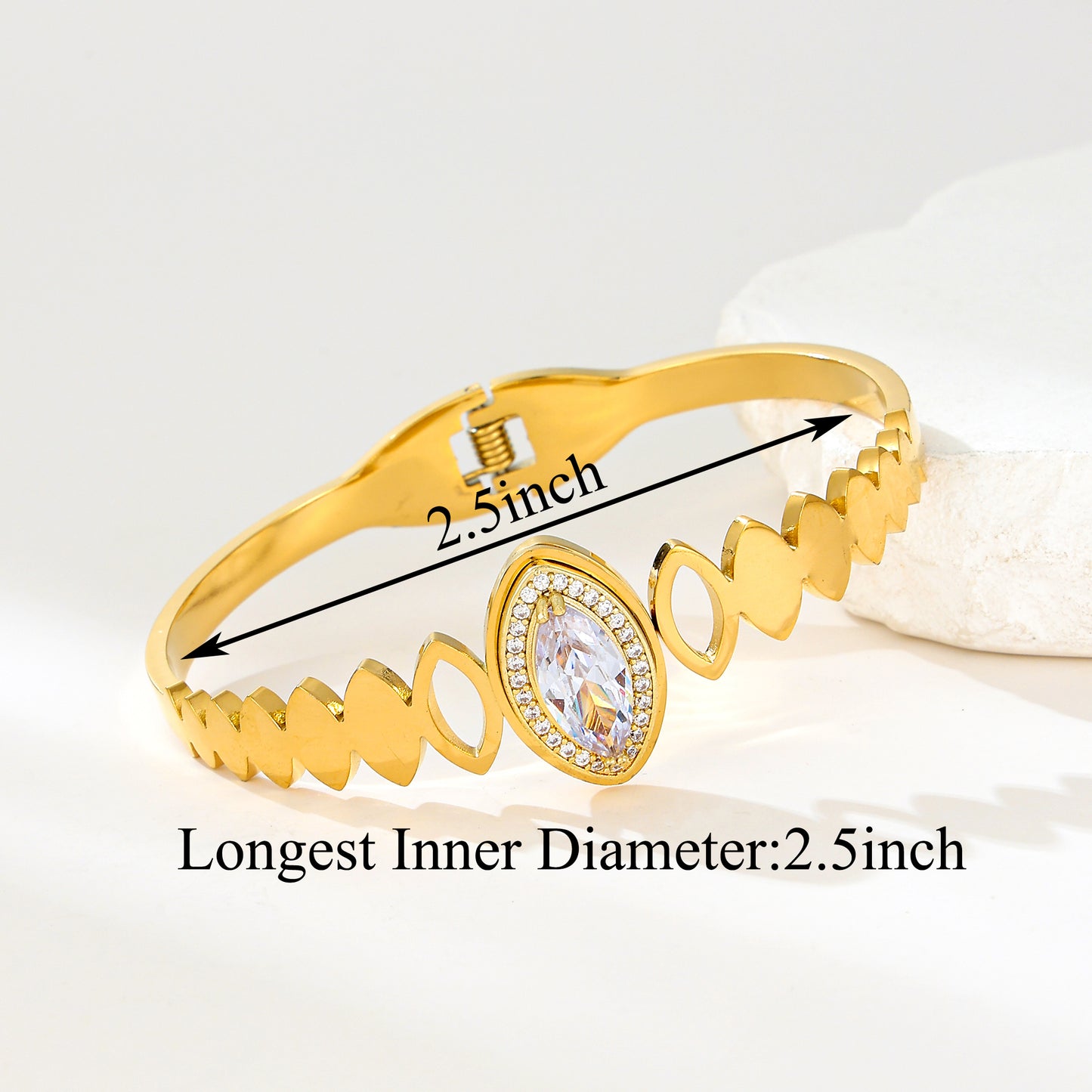 MY2138 Stainless Steel Openable Bangle with Zircon Design (2.5inch)