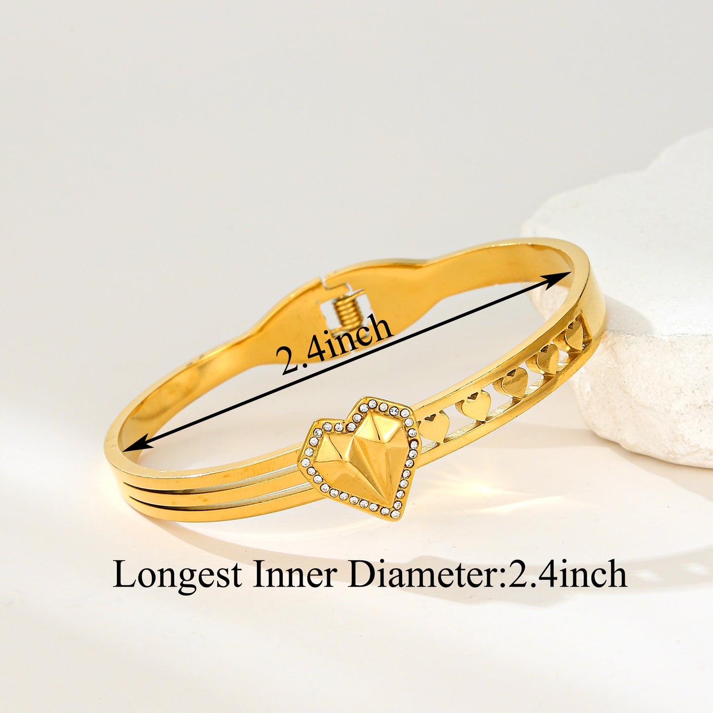 MY2153 Stainless Steel Openable Bangle with Zircon Design in Heart Shape(2.4inch)