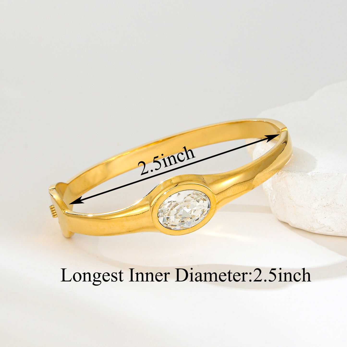 MY2135 Stainless Steel Openable Bangle with Zircon Design in Oval Shape (2.5inch)