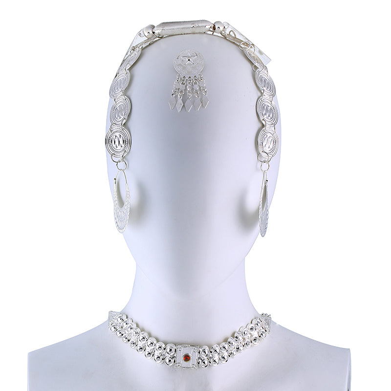 Sliver Color Red Stone Eritrean Traditional Wedding Jewelry Sets Bridal Gifts for Women