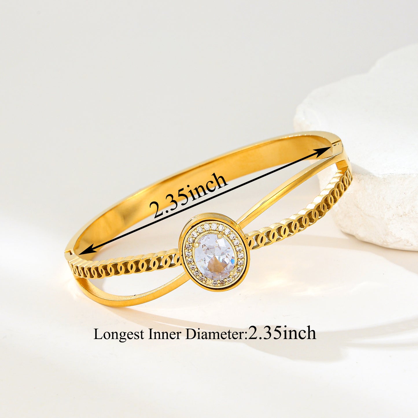 MY2154 Stainless Steel Openable Bangle with Zircon Design in Oval Shape (2.35inch)