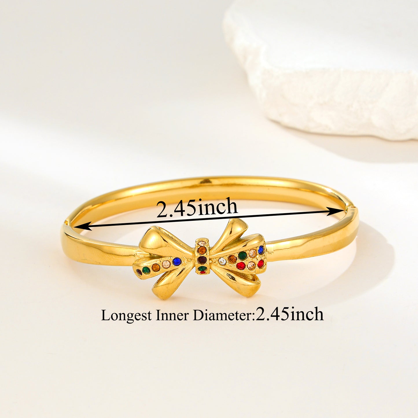 MY2152 Stainless Steel Openable Bangle with Colored Zircon Design (2.45inch)
