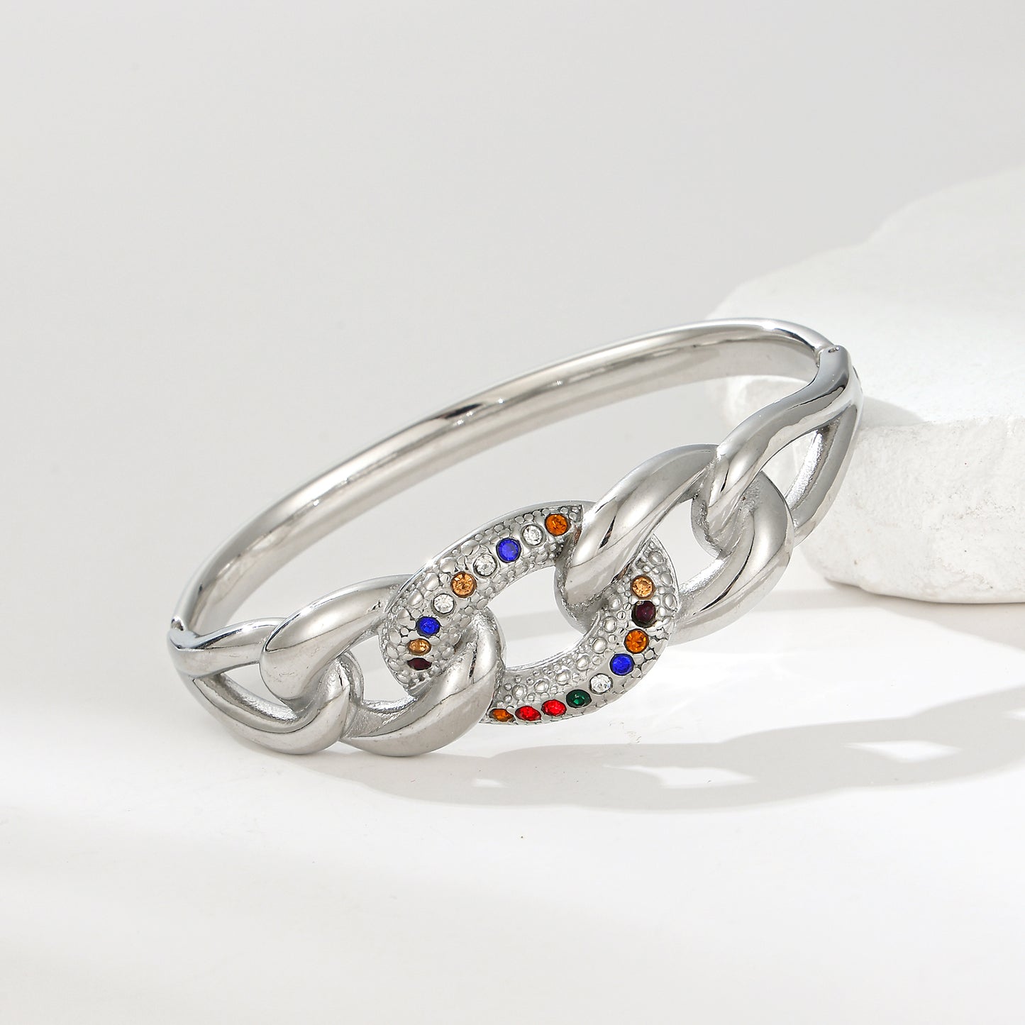 MY2132 Stainless Steel Openable Bangle with Colored Zircon Design (2.5nch)