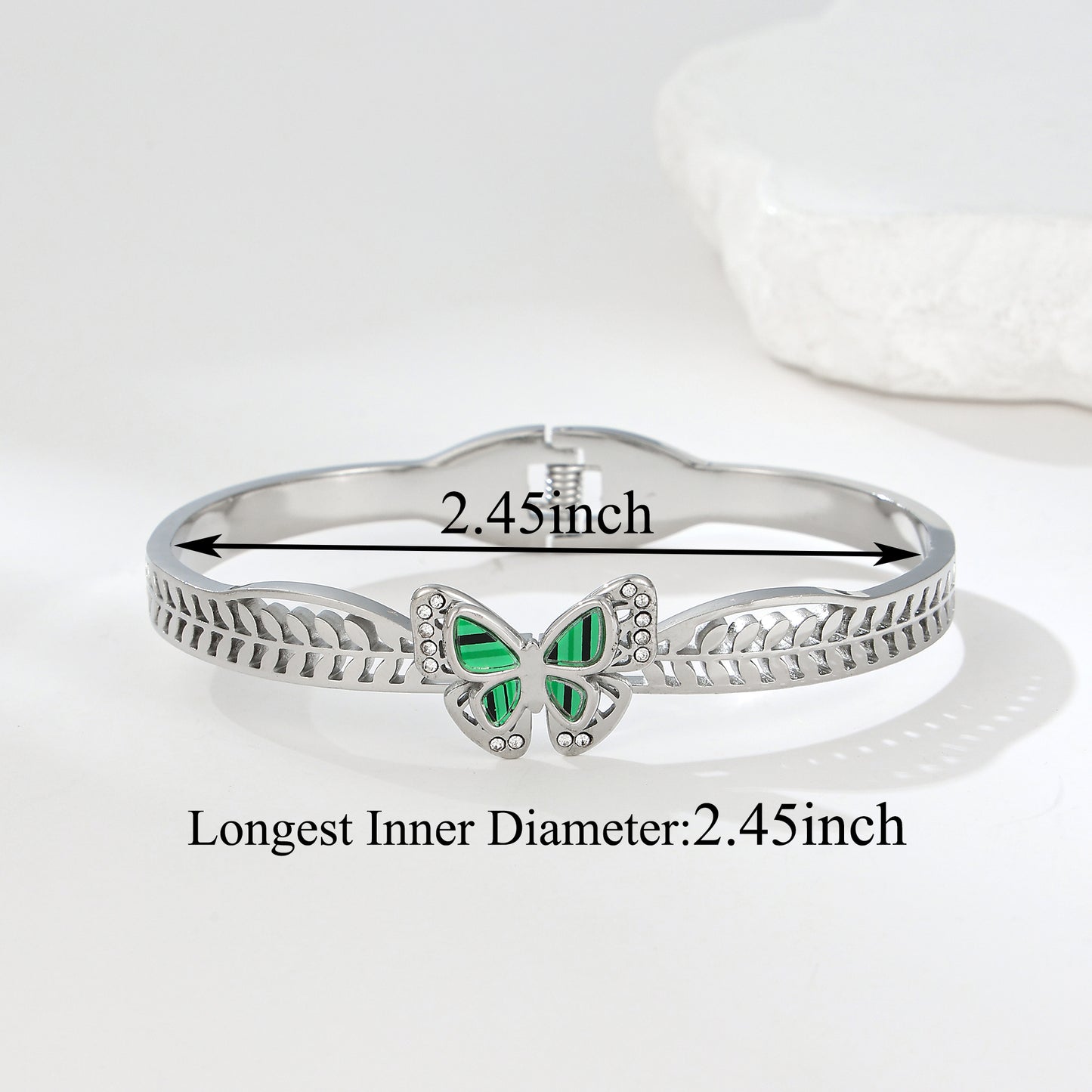 MY2141 Stainless Steel Openable Bangle with Green Butterfly Design (2.45inch)