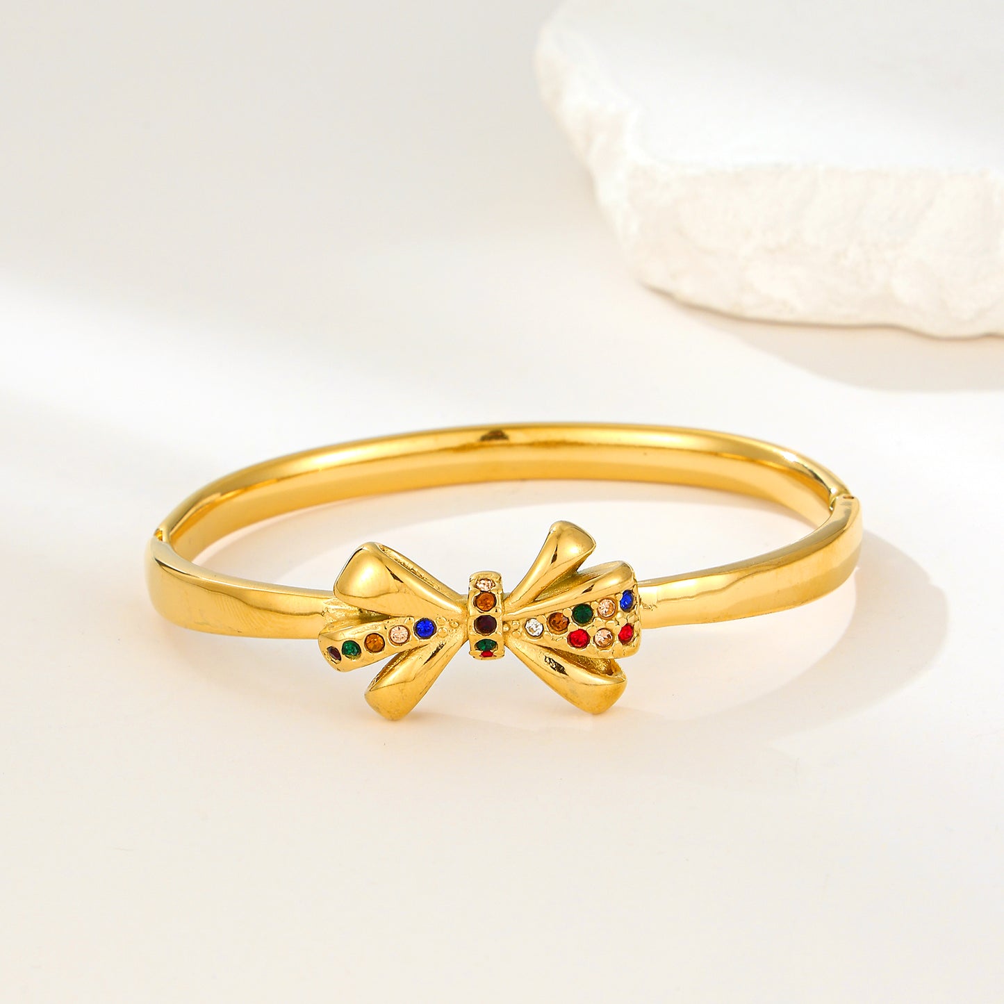 MY2152 Stainless Steel Openable Bangle with Colored Zircon Design (2.45inch)