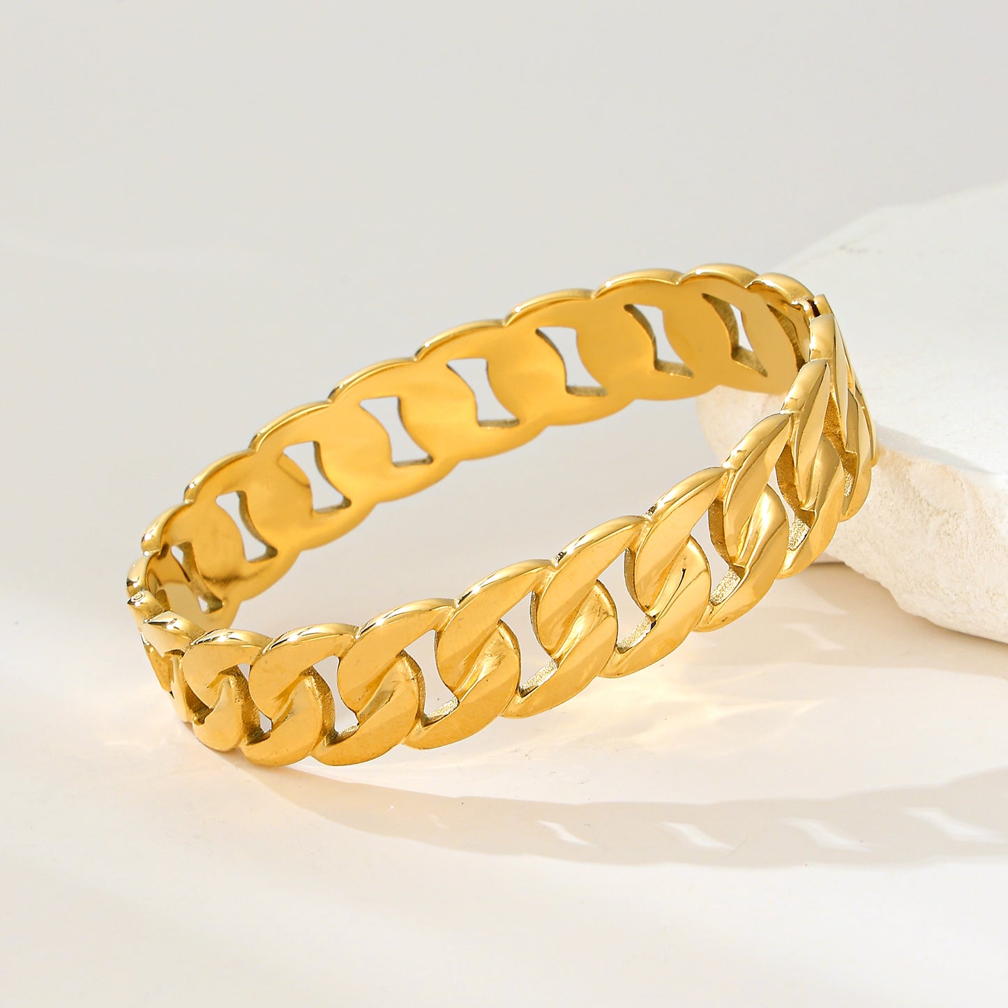 MY2158 Stainless Steel Openable Bangle With Cuban Chain Design (2.4inch)