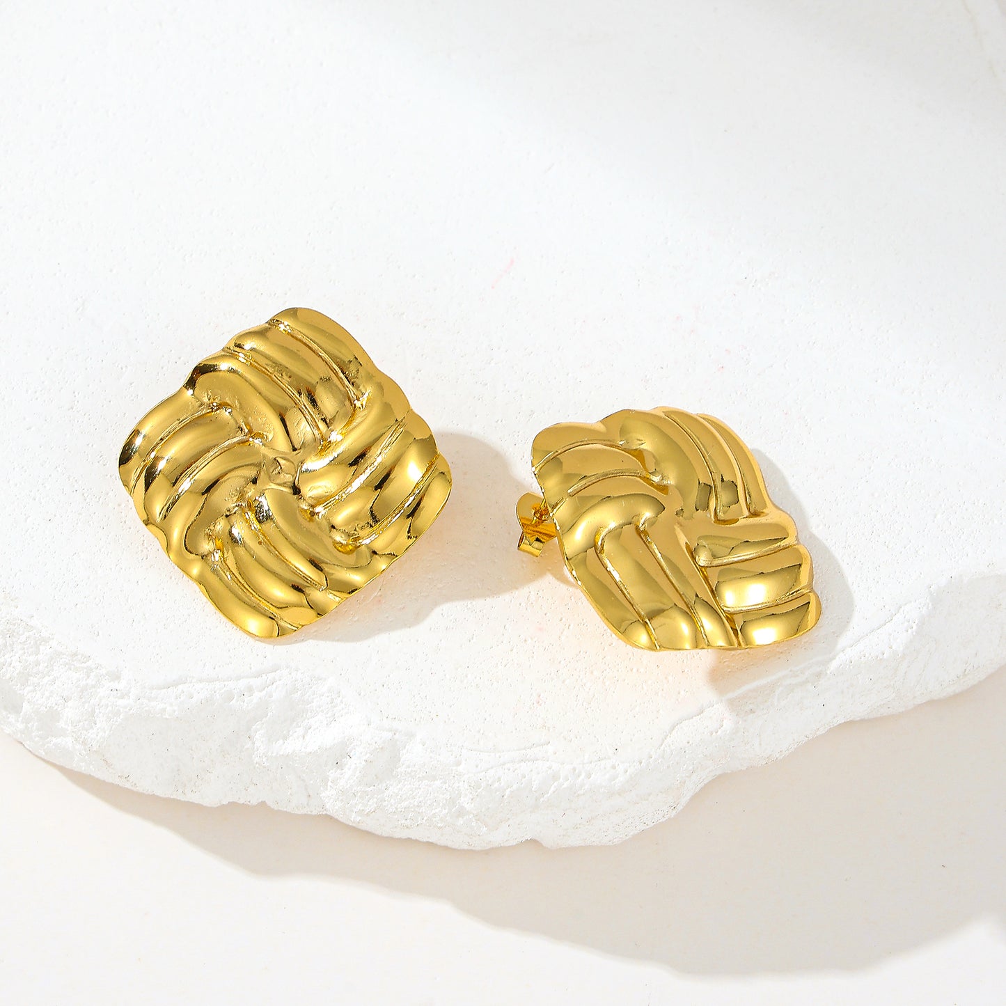 MY2009 Stainless Steel Square Stud Earrings Plated with Real Gold