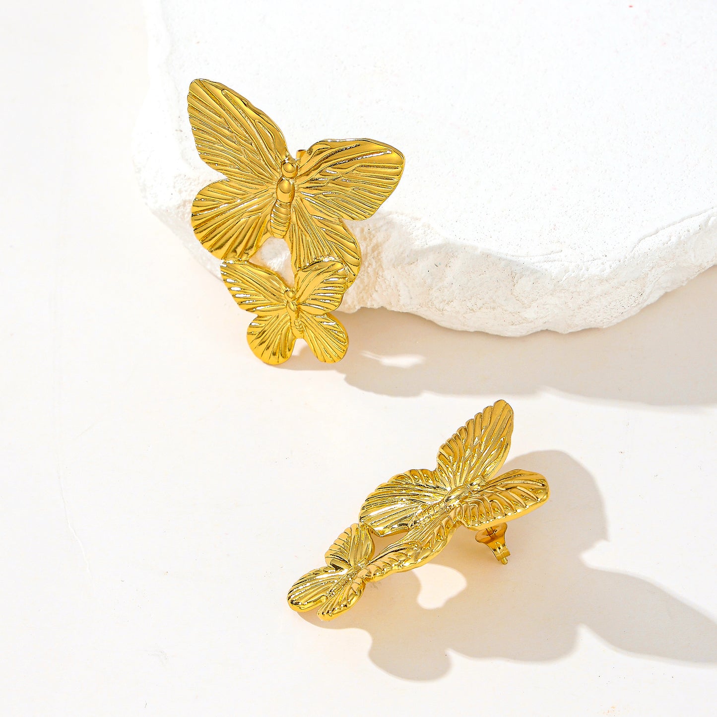 MY2042 Stainless Steel Butterfly-Shaped Stud Earrings Plated with Real Gold
