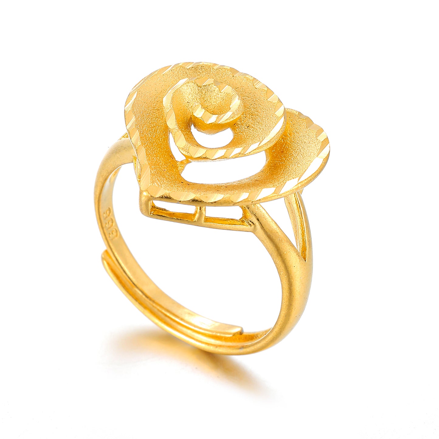 MY1740 24K Gold Plated Adjustable Copper Ring with Rose Design for Women