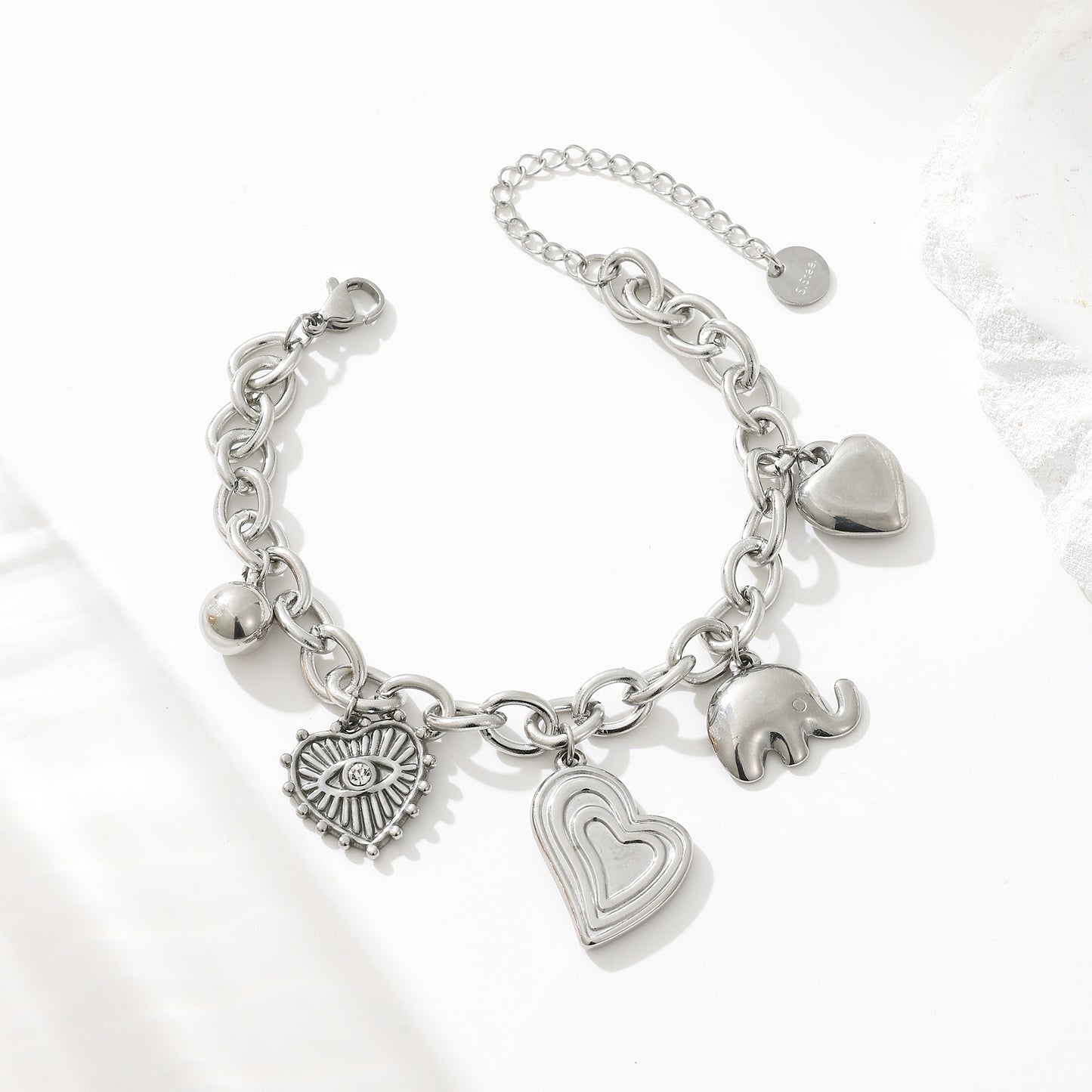 MY1706 Stainless Steel Bracelet with Elephant and Heart Charm