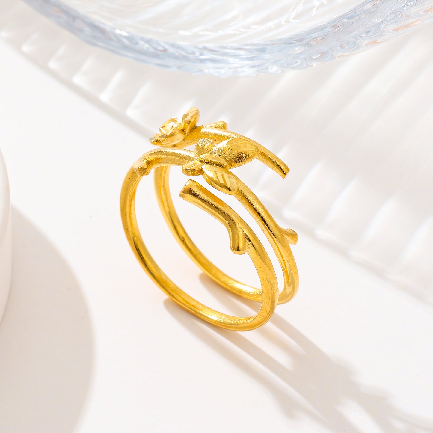 MY1720 24K Gold Plated Adjustable Copper Ring with Butterfly Design for Women