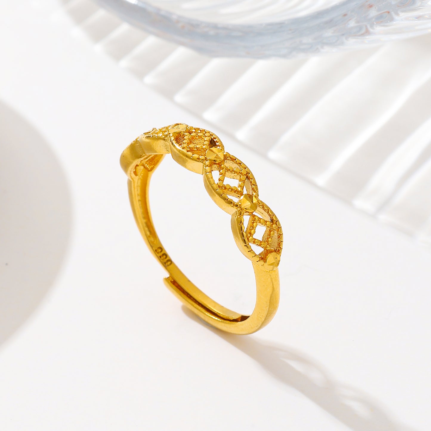 MY1749 24K Gold Plated Adjustable Copper Ring with Coin Design for Women