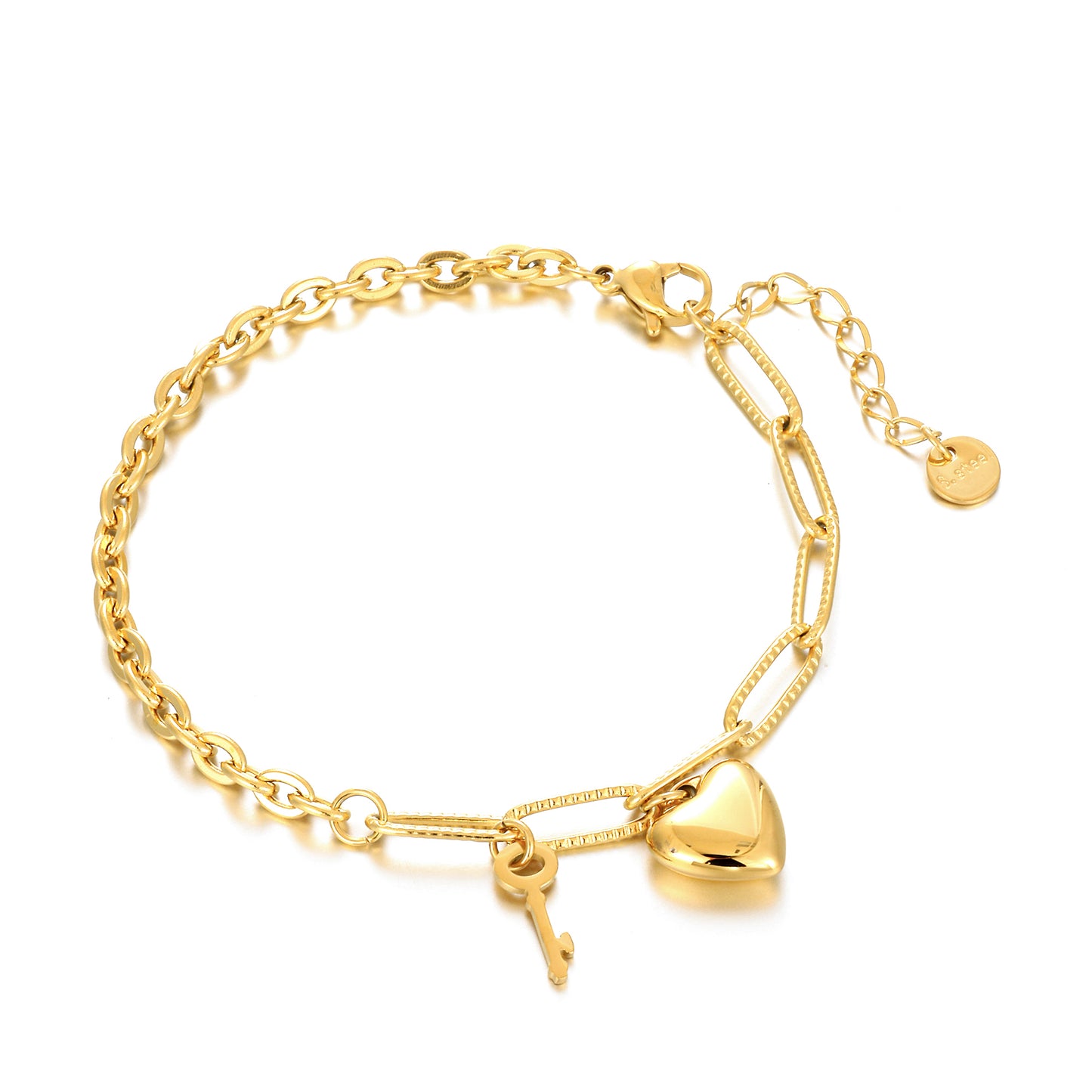 MY1580 Stainless Steel AB Chain Bracelet Plated with Heart and Key Charm