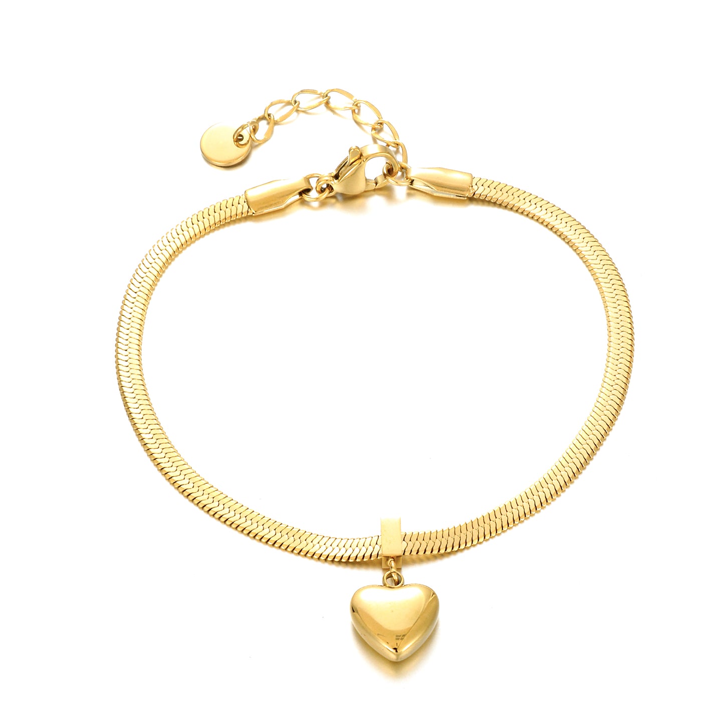 MY1596 Stainless Steel Snake Chain Bracelet with Heart Charm