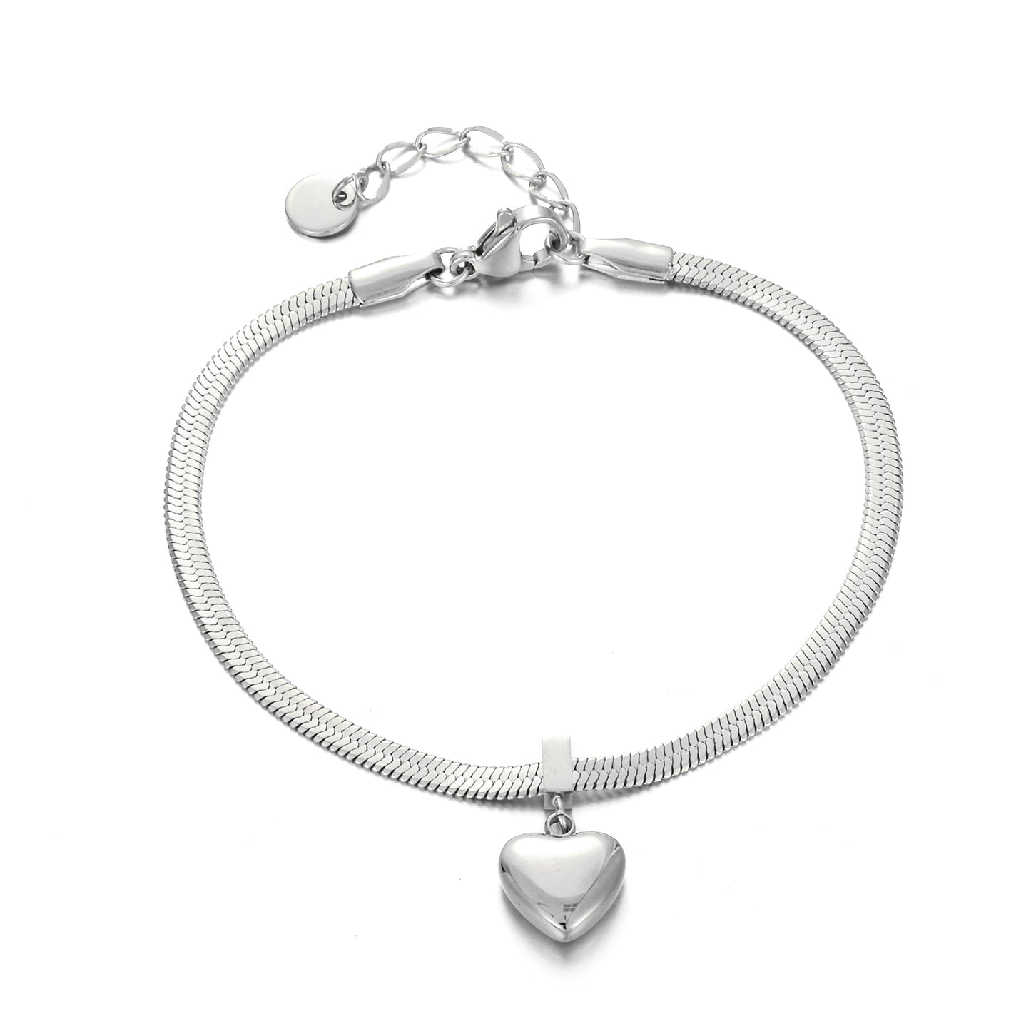 MY1596 Stainless Steel Snake Chain Bracelet with Heart Charm