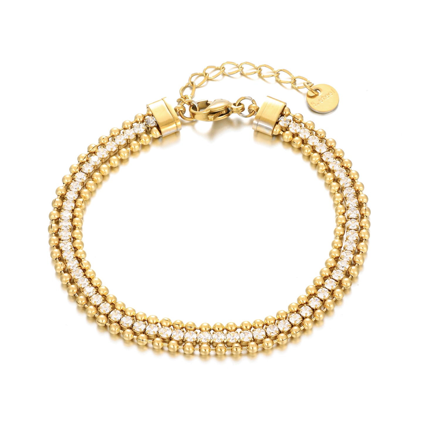 MY1597 Stainless Steel Bead Bracelet Plated Adored with White Zircon