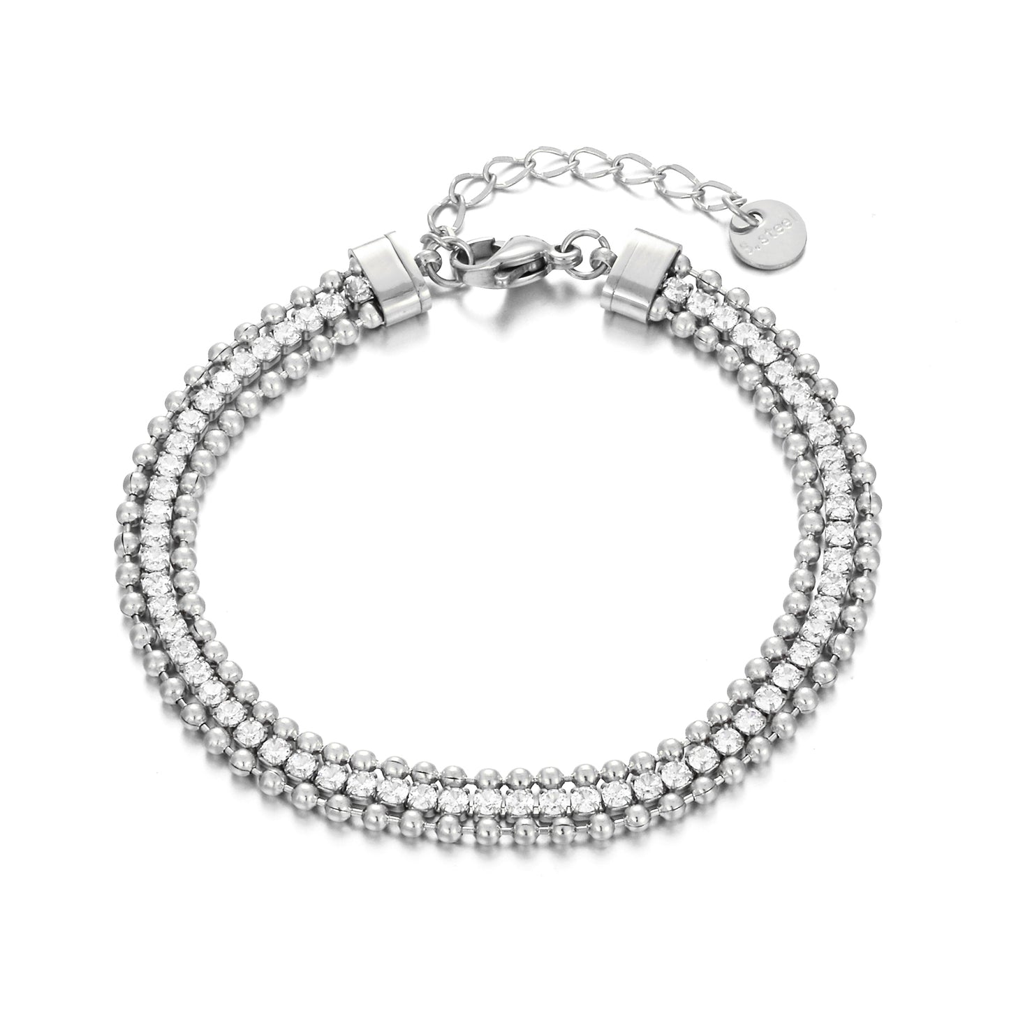 MY1597 Stainless Steel Bead Bracelet Plated Adored with White Zircon