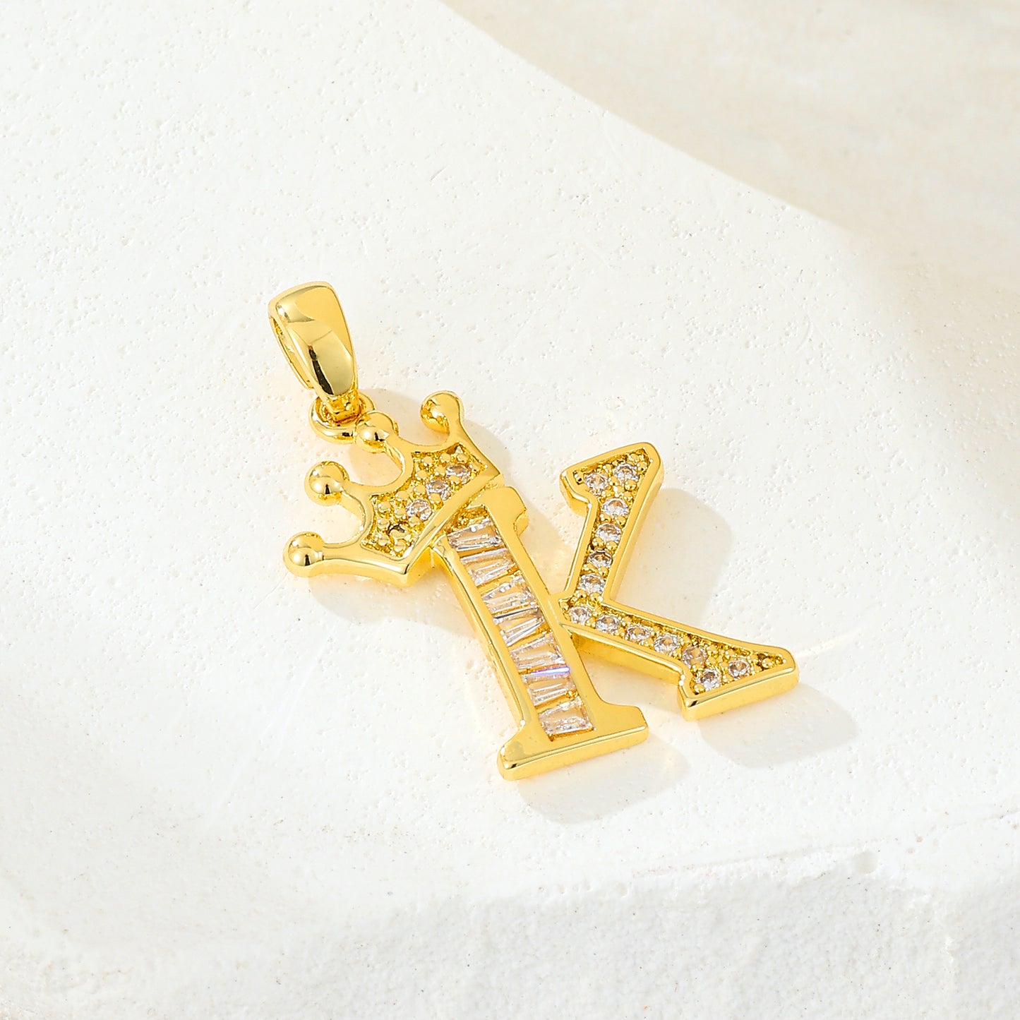 MY2043 Gold-Plated Copper Alphabets Pendants with Crown Design