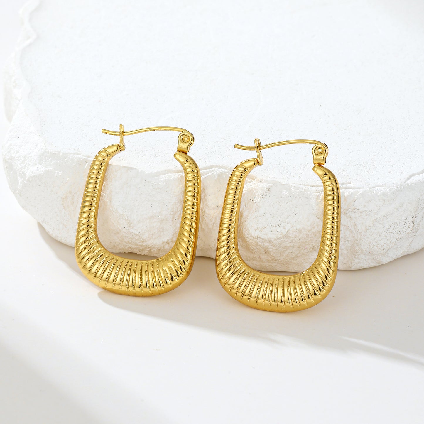MY2003 Stainless Steel Square Earrings Plated with Real Gold