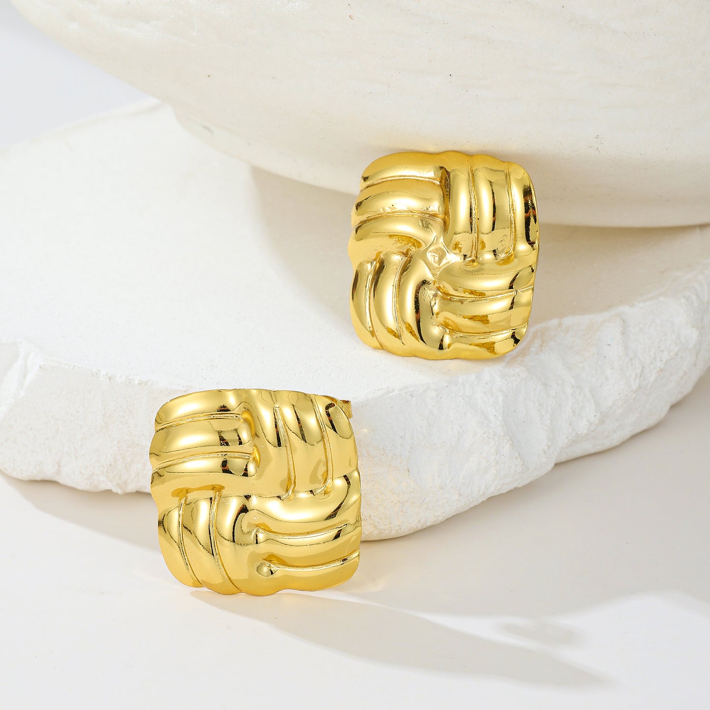 MY2009 Stainless Steel Square Stud Earrings Plated with Real Gold