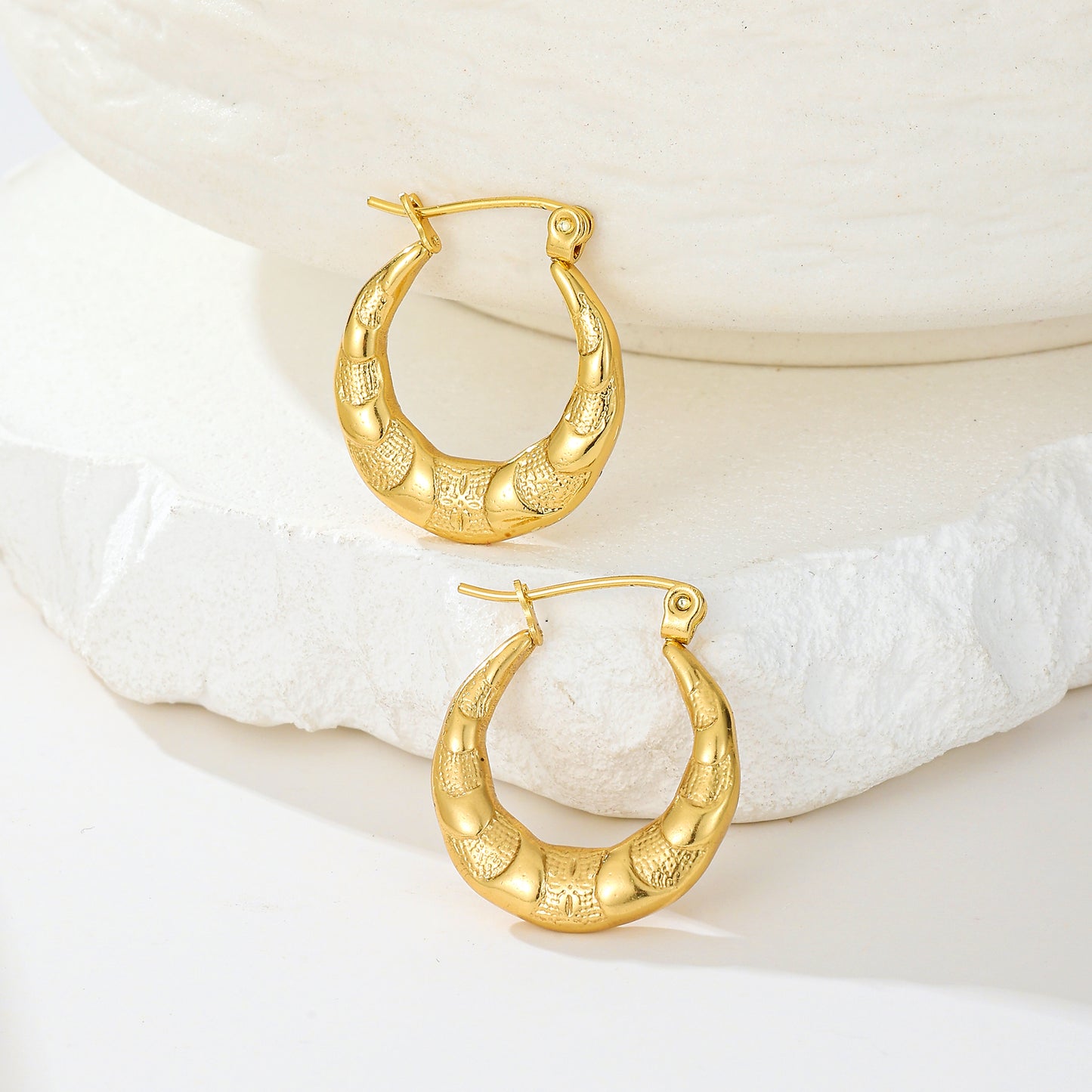 MY2010 Stainless Steel Hoop Earrings Plated with Real Gold