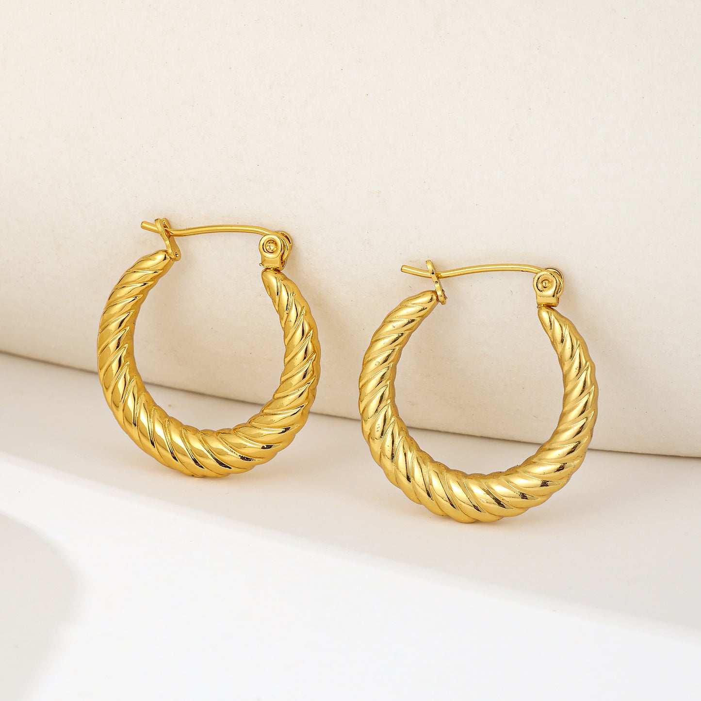 MY2018 Stainless Steel Hoop Earrings Plated with Real Gold