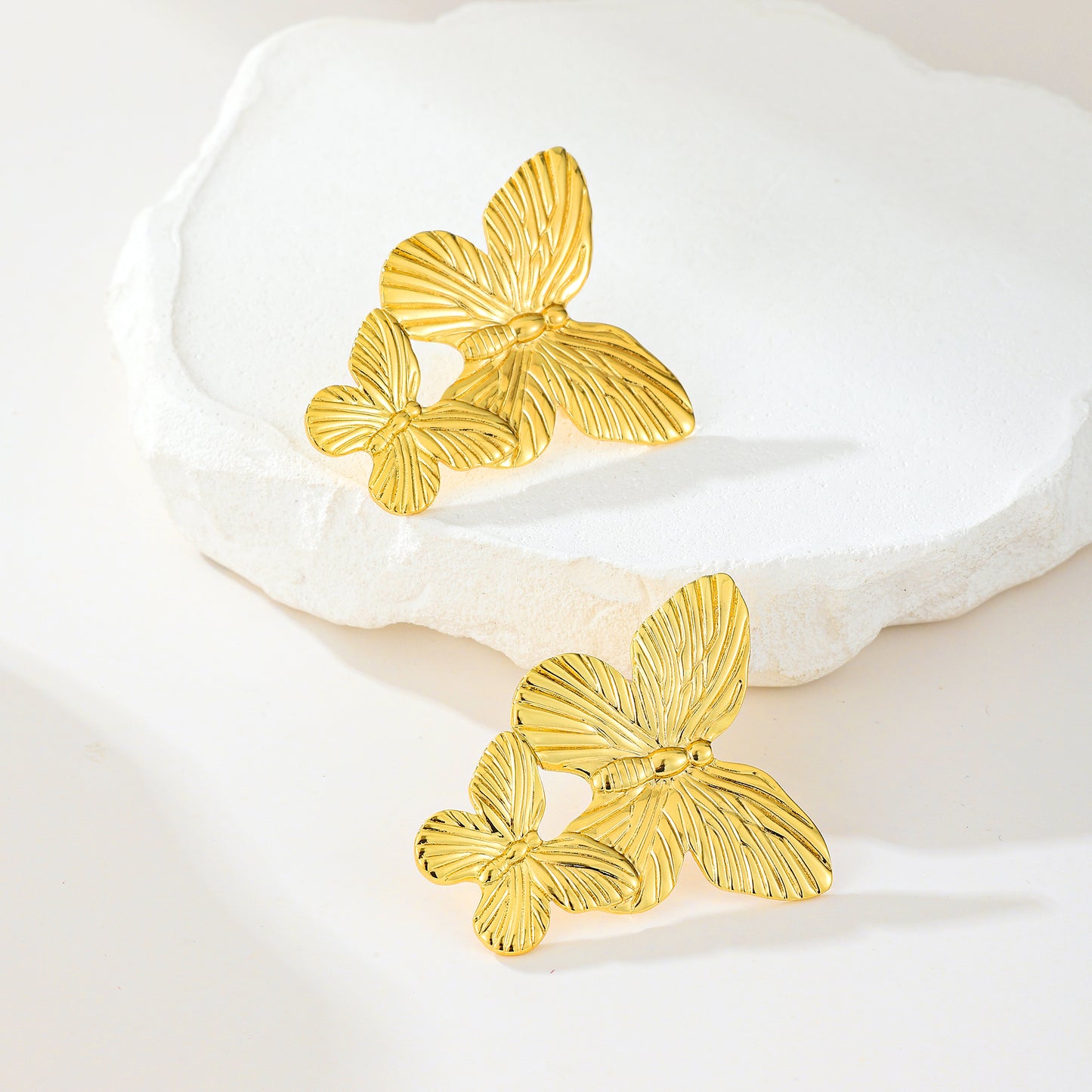 MY2042 Stainless Steel Butterfly-Shaped Stud Earrings Plated with Real Gold