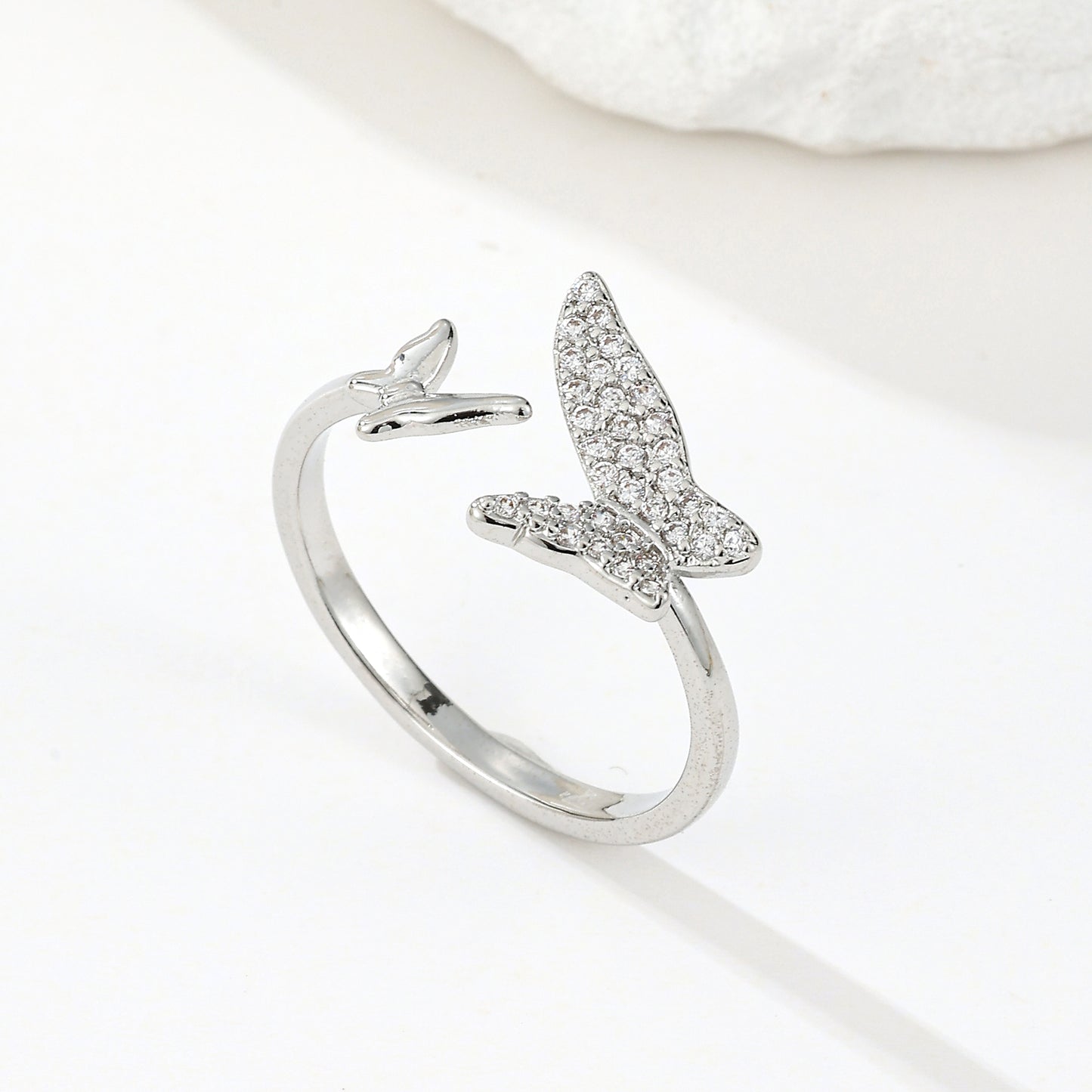 MY2056 24K Gold-Plated Openable Copper Ring with Butterfly-Shaped Design Adorned with Zircon