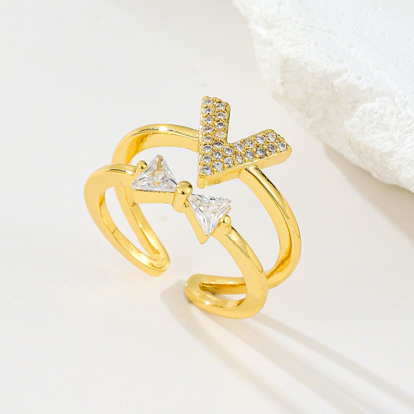 MY2060 Gold-Plated Openable Copper Ring with Bow Design Adorned with Zircon