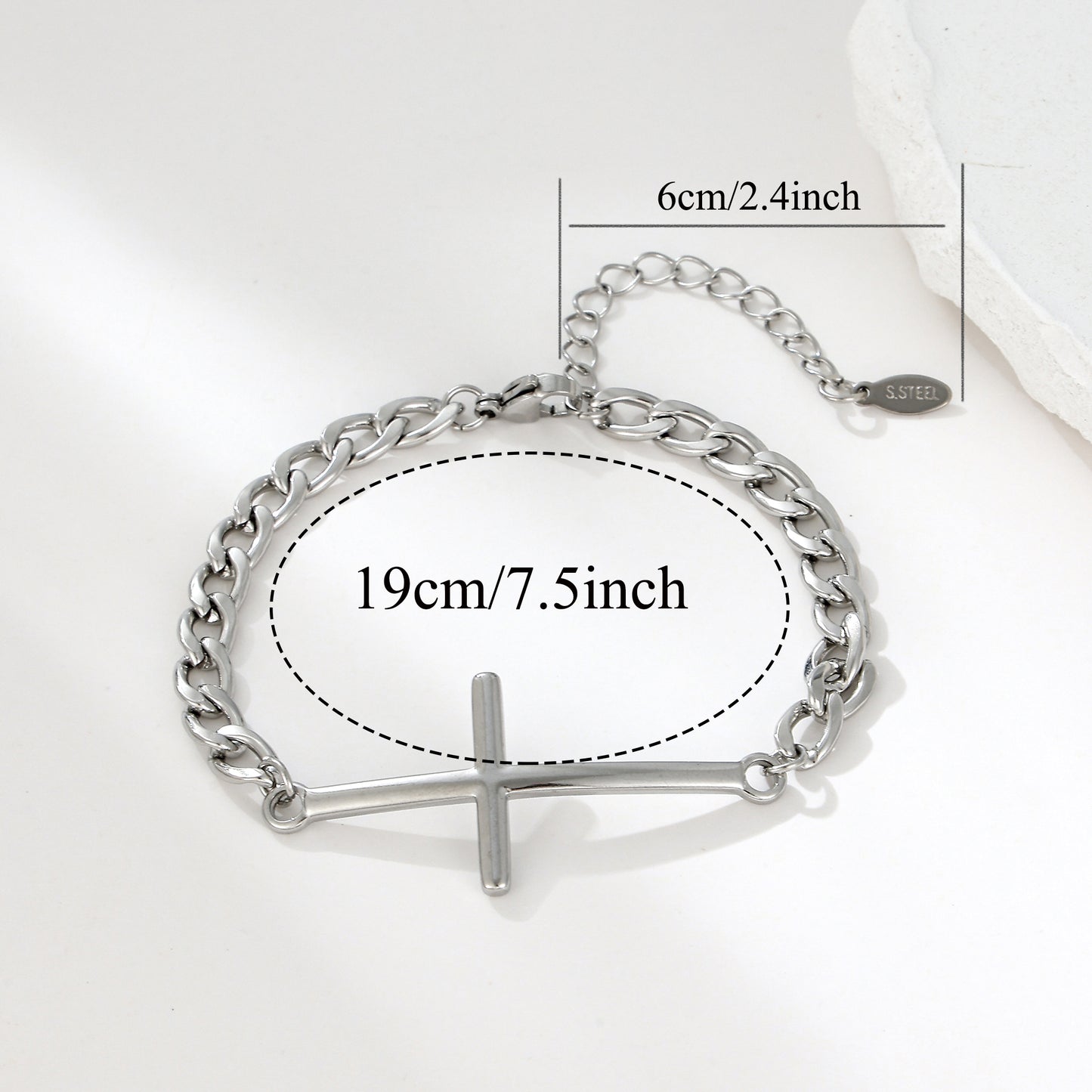 MY2107 Stainless Steel Adjustable Cuban Bracelet with Cross Charm