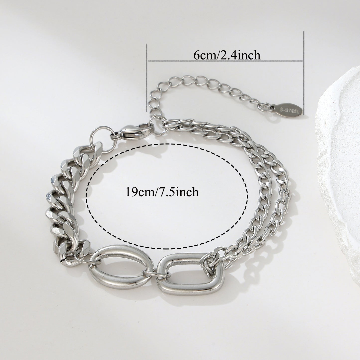 MY2114 Stainless Steel Adjustable Cuban Chain Bracelet Plated with Real Gold