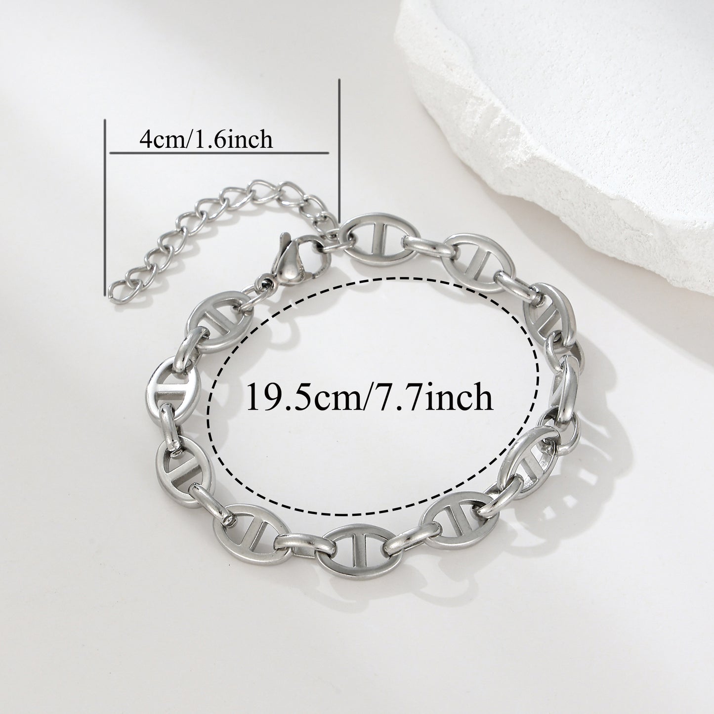 MY2118 Stainless Steel Adjustable Rectangular Link Chain Bracelet Plated with Real Gold