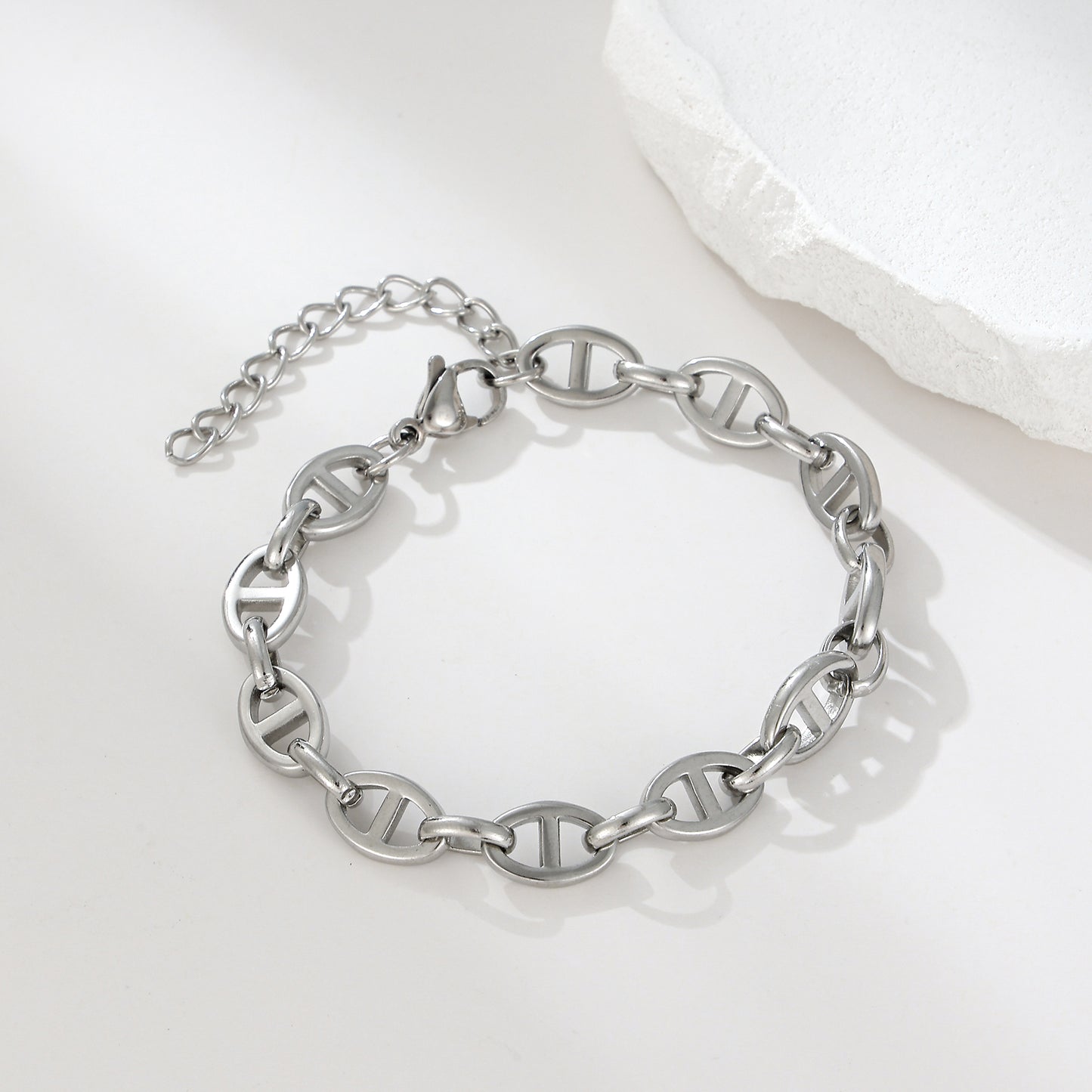 MY2118 Stainless Steel Adjustable Rectangular Link Chain Bracelet Plated with Real Gold