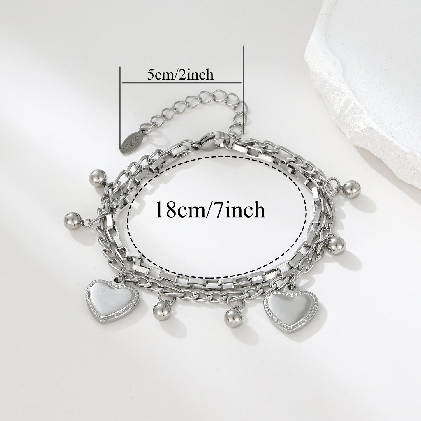 MY2119 Stainless Steel Adjustable AB Chain Bracelet with Heart and Ball Charm