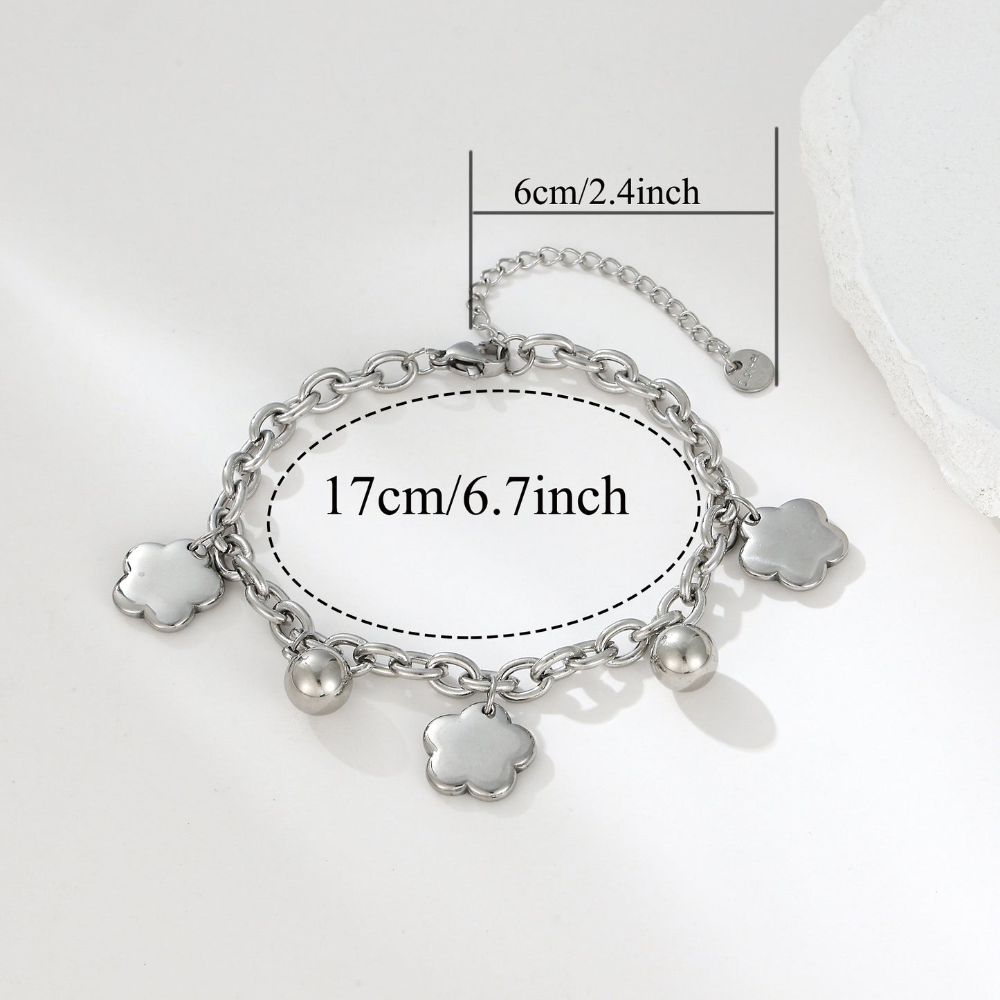 MY2124 Stainless Steel Adjustable O-Link Chain Bracelet with Heart and Ball Charm