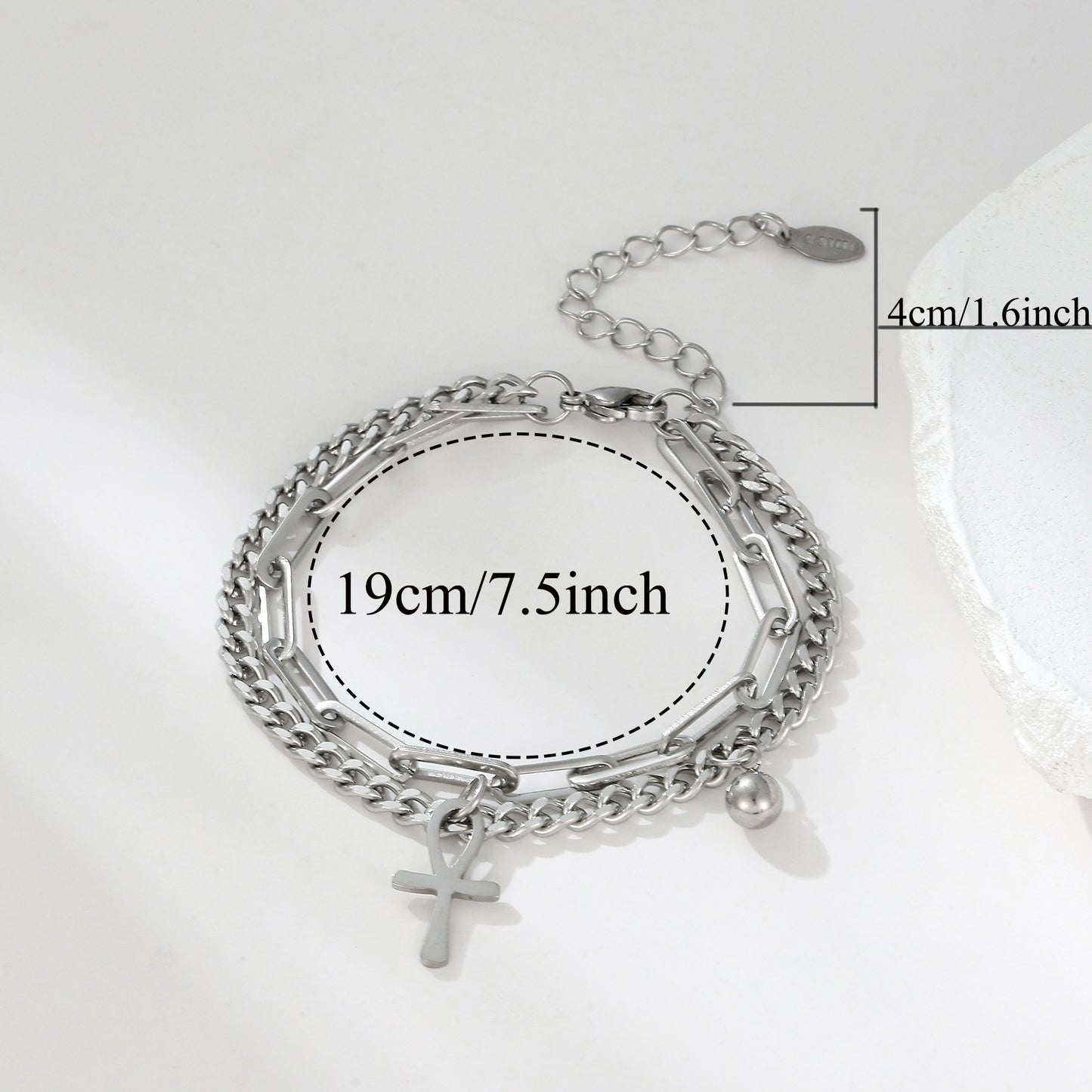 MY2125 Stainless Steel Adjustable AB Chain Bracelet with Charms