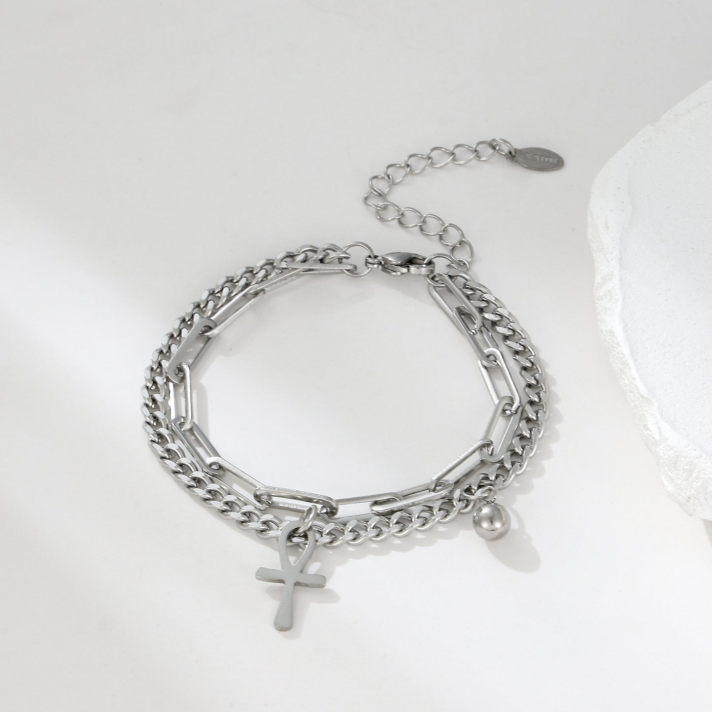 MY2125 Stainless Steel Adjustable AB Chain Bracelet with Charms
