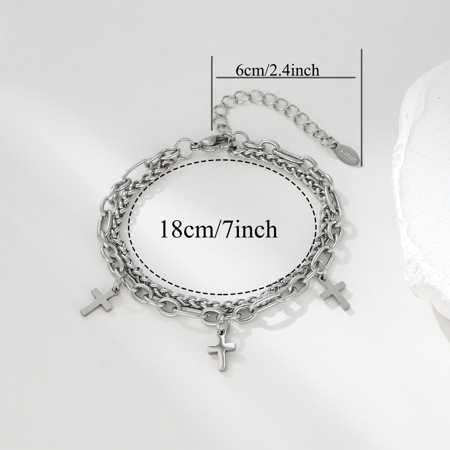 MY2126 Stainless Steel Adjustable AB Chain Bracelet with Cross Charms